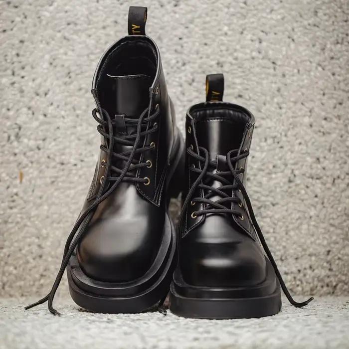 Maden – bottes hautes de Cowboy Vintage pour hommes, bottes de moto noires en croûte de cuir britannique, semelle TPR, bottes de sécurité pour le travail, chaussures d'extérieur