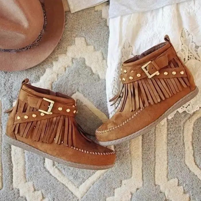 2025 nouveau Vintage femmes bottes daim bottines frange