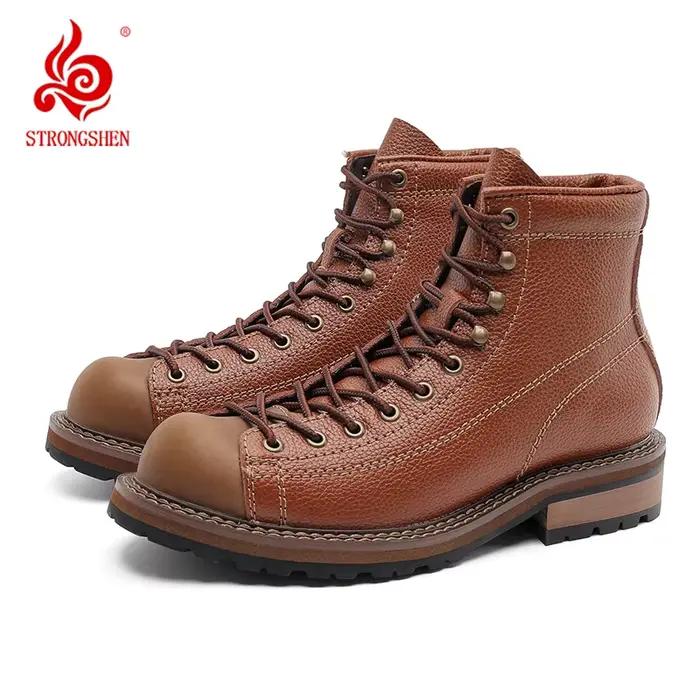 Hommes bottes en cuir Vintage travail haut chaussures pour hommes Style britannique hommes bottes en cuir printemps antidérapant à lacets plate-forme chaussures homme