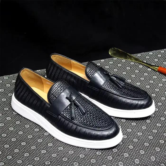 Mocassins à semelle plate en cuir véritable pour hommes, mocassins à enfiler, noir et marron, chaussures de conduite décontractées, chaussures de rencontre, irritation y