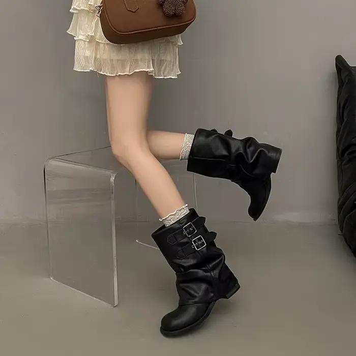 Bottes Mi-Mollet Plissées pour Femmes