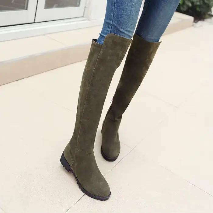 Bottes de neige longues ACIA au-dessus du genou avec fermeture à glissière latérale en daim, tête ronde, talon épais, talon carré, grande taille, 11, 12, 13, 14, 15