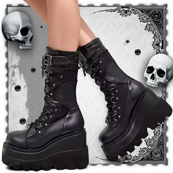 Bottes à plateforme gothiques pour femmes, flambant neuves, à la mode, avec boucle à rivets, Punk, talons hauts, bottes de fête, rue, Cosplay, chaussures pour femmes