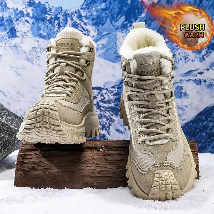Bottes de neige chaudes doublées de polaire pour l'automne et l'hiver, doublure en polaire confortable, semelle extérieure élastique antidérapante et résistante à l'usure, adhérence par tous les temps