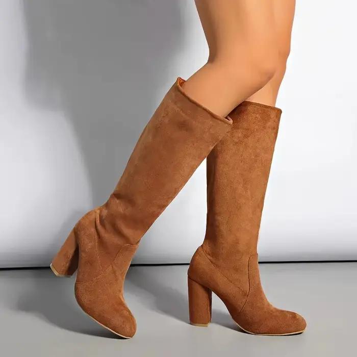 Bottes hautes Sexy à bout pointu pour femme, bottes de randonnée en plein air, talons hauts, couleur unie, Shopping quotidien, bottes de fête, 35-43, nouvelle collection hiver