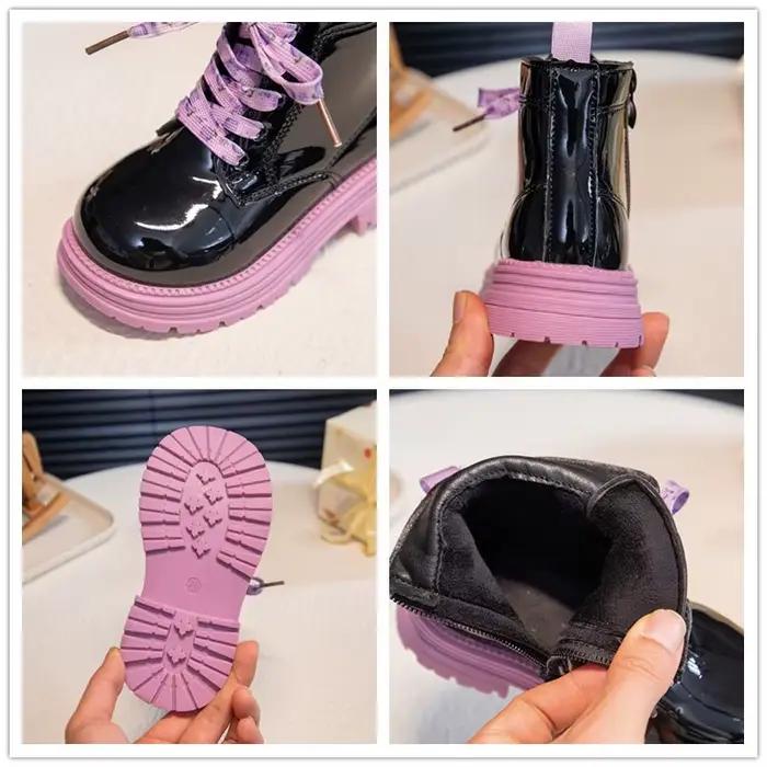 Bottes en cuir brillant pour petites filles, avec lacet coloré, doublées en peluche, antidérapantes, classiques, pour fête, nouvelle collection hiver 2025