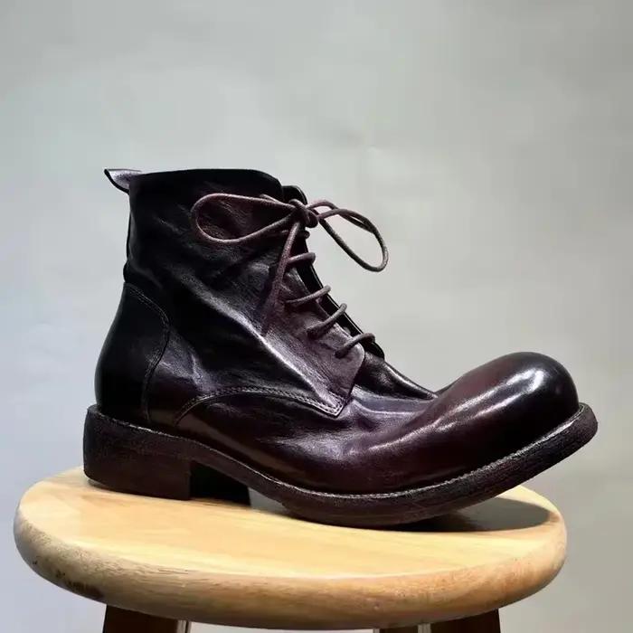 Bottes en cuir rétro lavées pour hommes, chaussures en cuir de cheval faites à la main Goodyear, l'offre elles optiques, taille haute, courtes