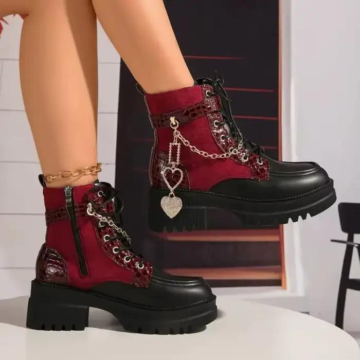 Bottes punk décontractées en cuir synthétique étanches avec talon carré pour femmes style de rue printemps automne