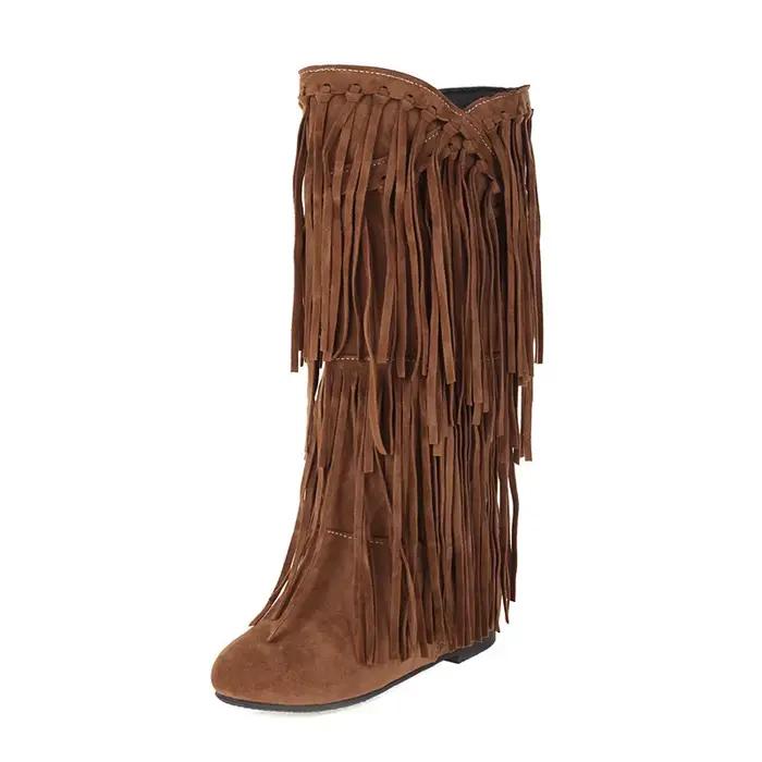 Bottes WEZOO à franges style de rue pour femmes, mi-mollet, confortable, résistante, pour printemps, été, automne et hiver