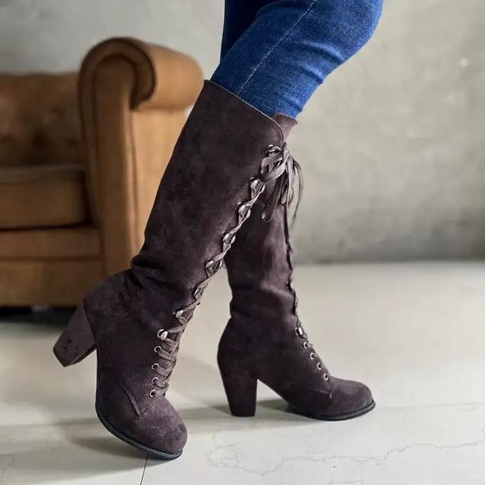 Hiver femmes bottes chaussures mode Vintage à lacets