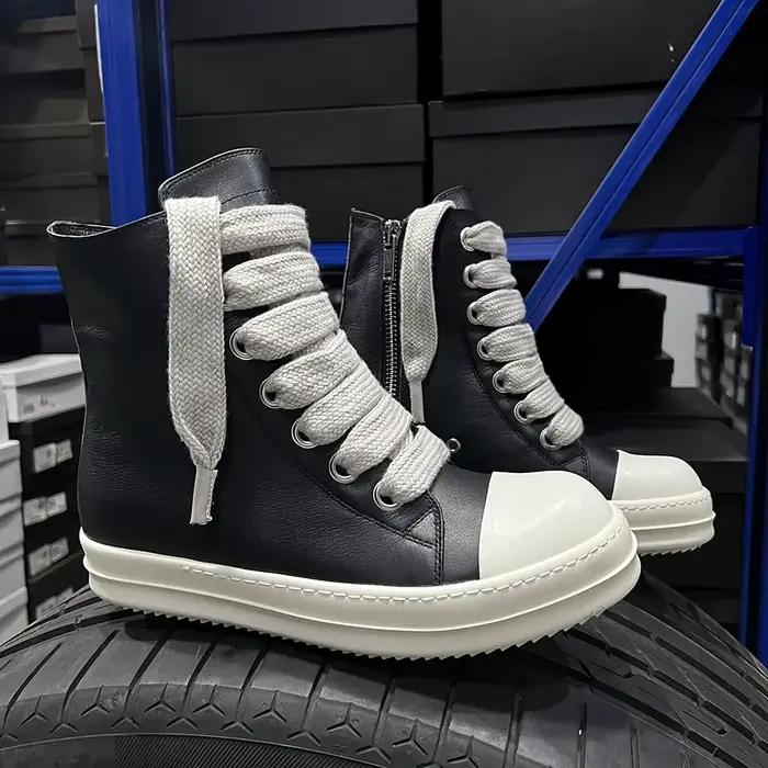 Marque hommes chaussures pour femmes en cuir véritable épais lacet haut bottines Vintage Original luxe haute rue noir baskets