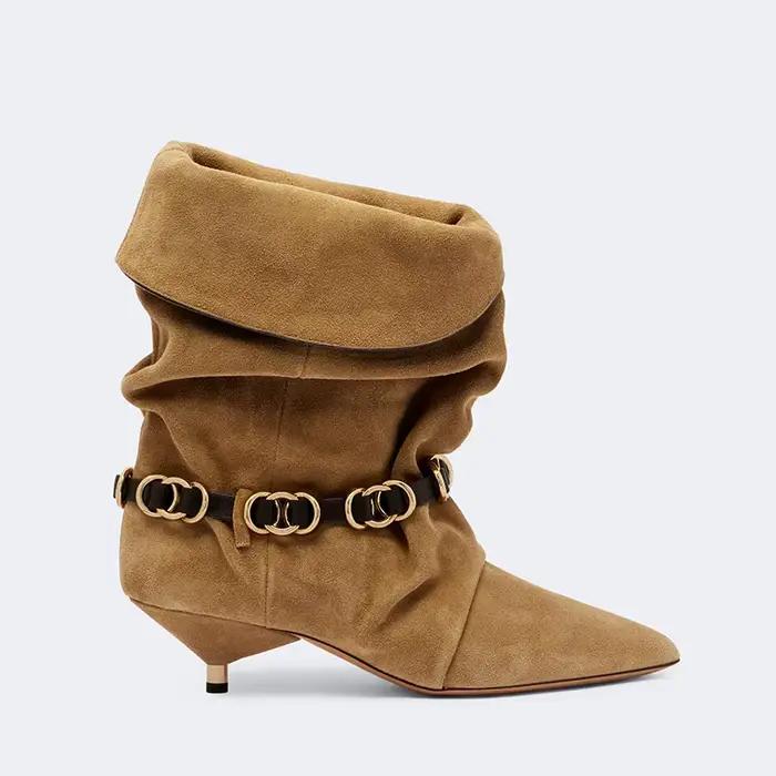 Bottines mi-mollet souples pour femme en cuir suédé