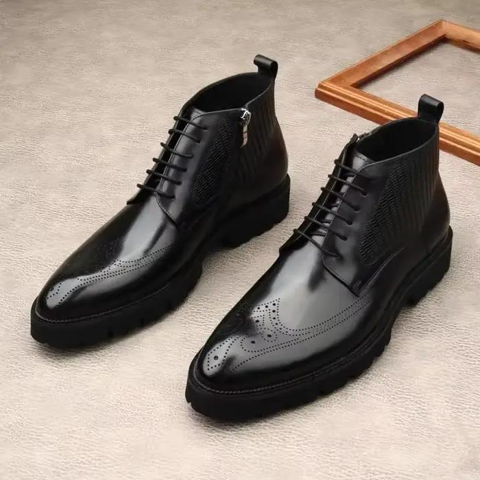 Bottines Chelsea, hauts, lacets, bottines pointues en peau de vache, pour le travail, style anglais