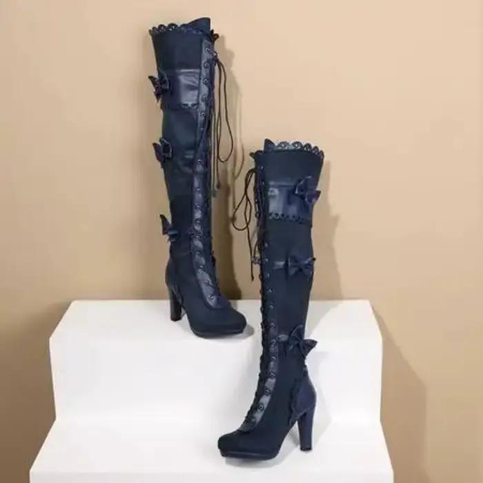 2025 mode femmes bottes Stretch sur le genou Sexy chaussures de fête talons hauts à lacets fermeture éclair
