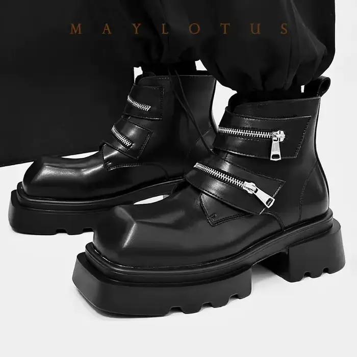 Bottes derby homme 2026 élégantes style punk rock bottes de chevalier cuir semelle épaisse pour homme occasions spéciales