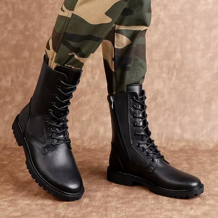 Bottes de neige en cuir véritable avec fermeture à glissière latérale pour hommes