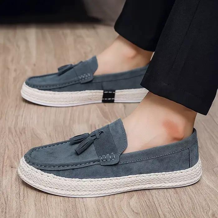 Nouvelles Chaussures Décontractées Homme 2026 : Mocassins en Daim Bleu avec Semelle Espadrille en Corde, Confortables pour la Marche