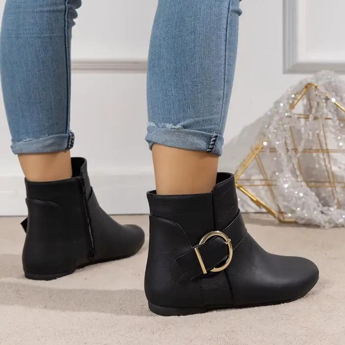 Bottes nues à fermeture éclair latérale avec boucle en métal, bottes courtes à la mode, confortables, simples, polyvalentes, pour fête d'affaires, vacances