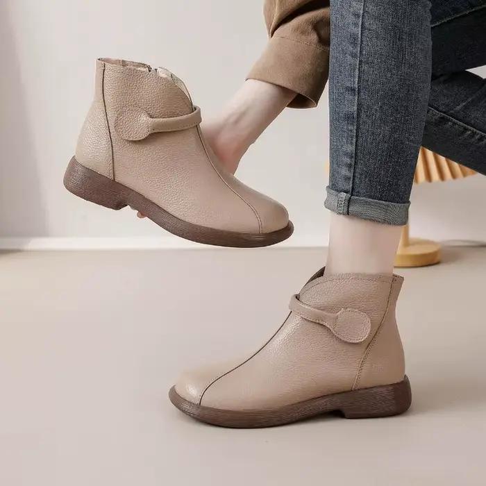 2025 automne début hiver chaussures en cuir véritable femmes bottines doux rétro marque dames bottes grande taille 41 Beige noir D645