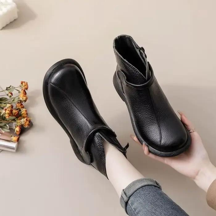 2025 automne début hiver chaussures en cuir véritable femmes bottines doux rétro marque dames bottes grande taille 41 Beige noir D645