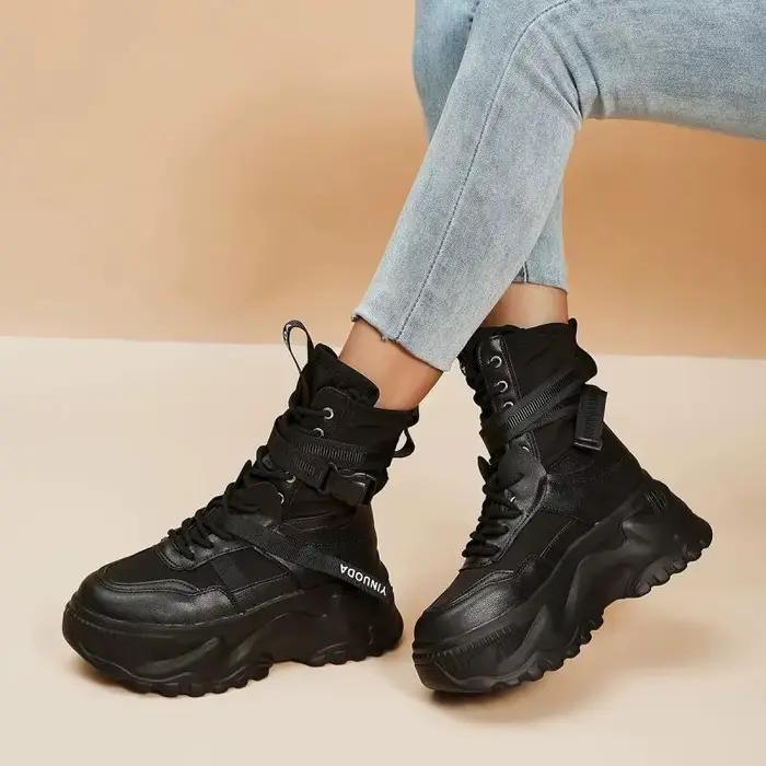 Bottes de moto noires à plateforme épaisse