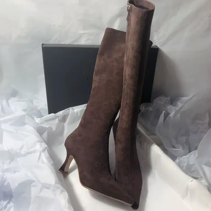 Femmes Stretch moderne bottes longues mode bout pointu genou chaussons hauts concepteur talons