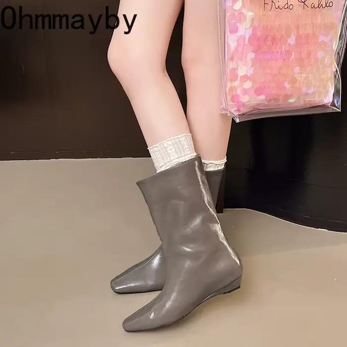 Bottines De chevalier amincissantes à bout carré pour femmes, bottines courtes élégantes à talons bas, Zapatos De Mujer