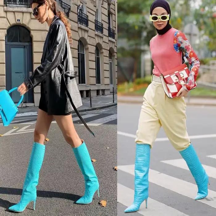 Bottes hautes pointues au genou pour femmes