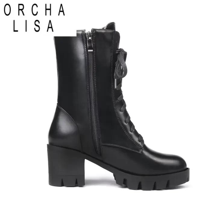 ORCHA LISA bottines femmes plate-forme chaussures en caoutchouc à lacets noir automne grosses bottes grande taille 46