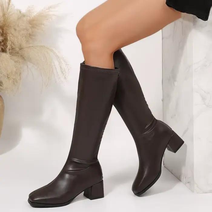 Bottes hautes en cuir bordeaux pour femme