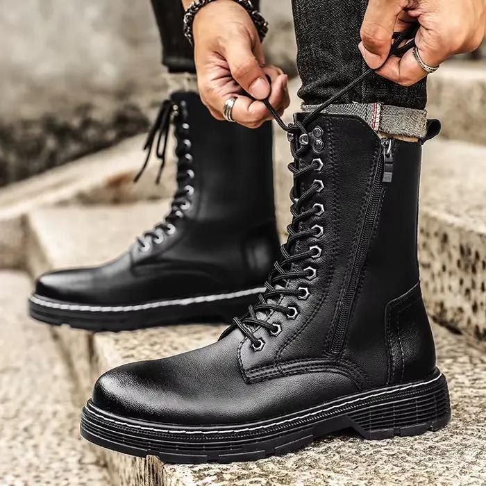Bottes d'extérieur en cuir véritable pour hommes