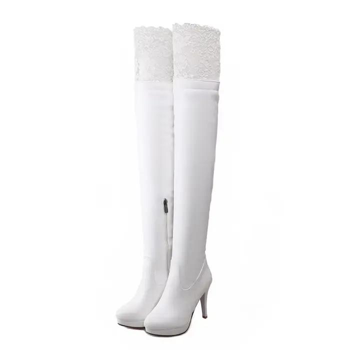 BLXQPYT Botas Mujer automne hiver genou bottes hautes femmes Sexy dentelle concepteur talons hauts cuissardes plate-forme chaussures 703-5