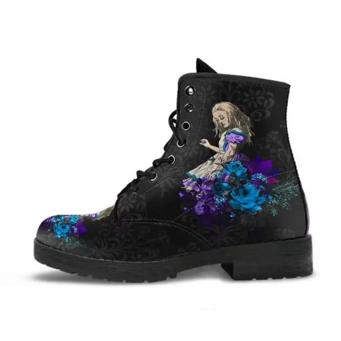 Bottes courtes punk pour femmes imprimées tête de mort et fleur ajustement parfait pour printemps et automne