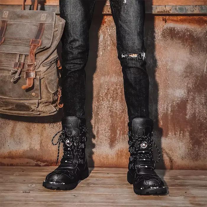Bottes de cyclisme quatre saisons pour hommes en cuir, mode britannique, antidérapantes, grandes tailles, mi-mollets, pour motocyclistes et occasions spéciales