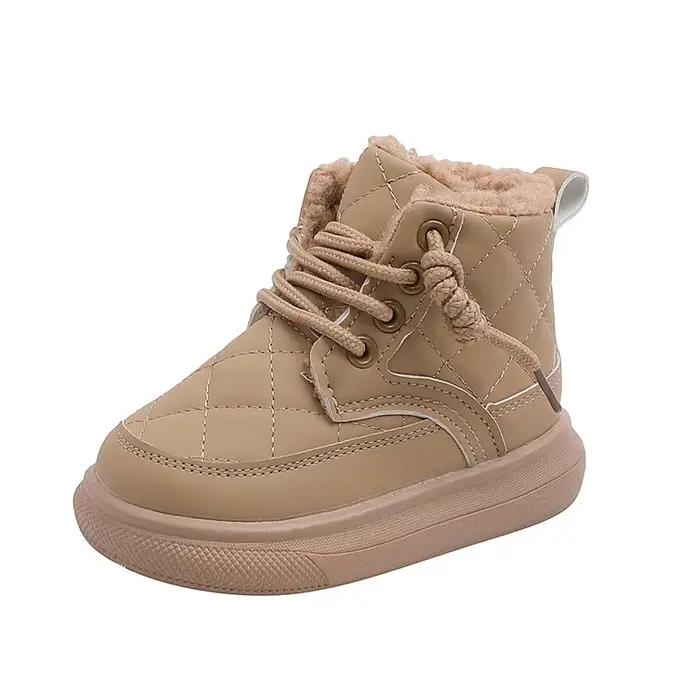 Bottes de neige d'hiver pour filles, cuir PU, peluche, coton chaud, velours, chaussures souples pour enfants, bottes anti-ald, nouvelle mode, 2025