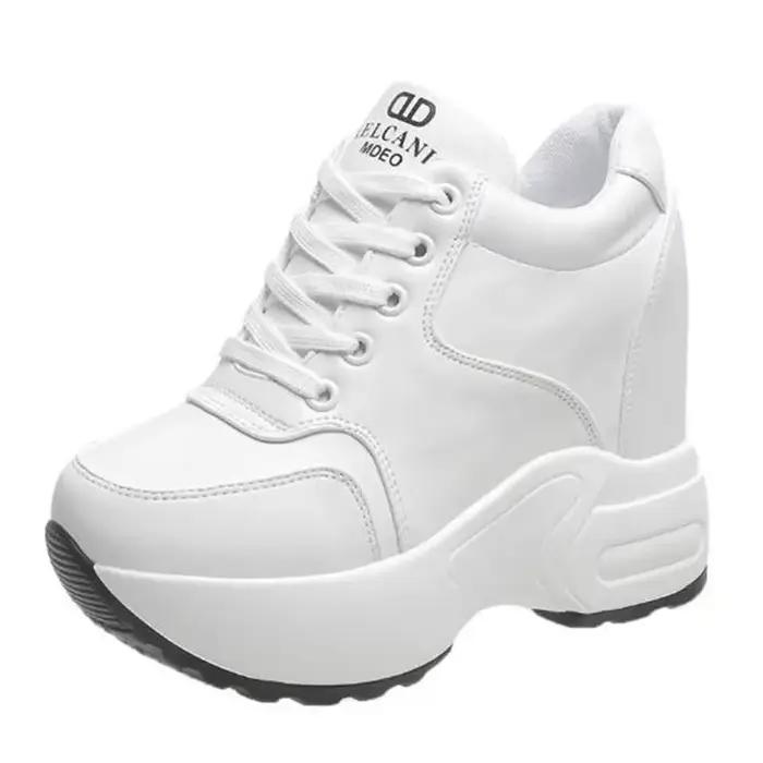 2025 femmes bottines automne cuir grosses chaussures femme plate-forme hauteur augmentée baskets 10CM semelle épaisse compensées bottes blanches
