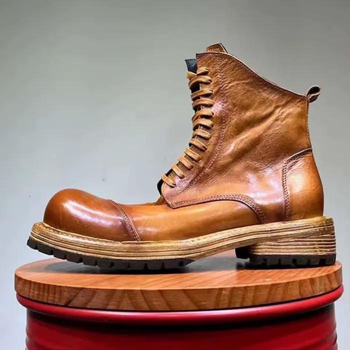 Bottines en cuir véritable faites à la main pour homme, style britannique rétro, bottes de qualité pour printemps et automne, ajustement parfait, bout rond, hauteur moyenne, pour affaires et loisirs