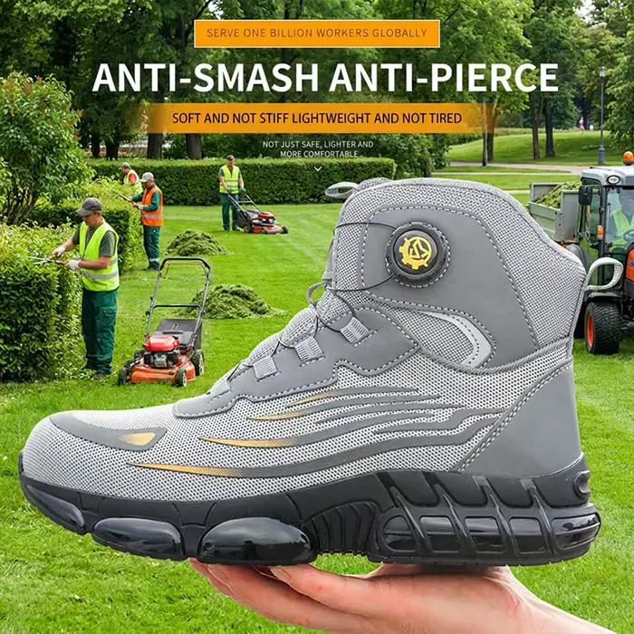 Chaussures de sécurité industrielles pour hommes, haute tige, anti-perforation, anti-écrasement, embout en acier, avec boucle rotative, pour travaux miniers, chaussures de sécurité