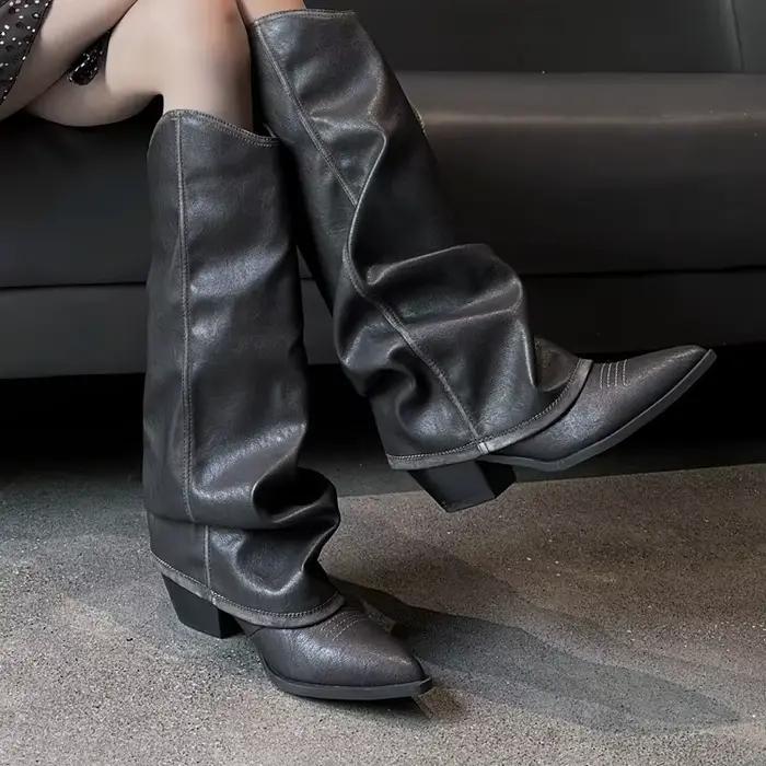Bottes de chevalier style punk à talon haut pour femme