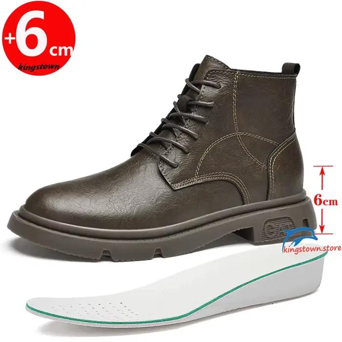 Bottines en cuir pour homme, style concis, semelles rehaussantes, chaussures d'automne et printemps, bout rond, talons égaux, ajustement parfait, cuir fendu, semelles en caoutchouc et EVA