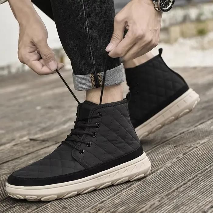 Tissu + peau de porc en peluche fourrure hiver bottes pour hommes haut chaud coton chaussures à lacets plate-forme