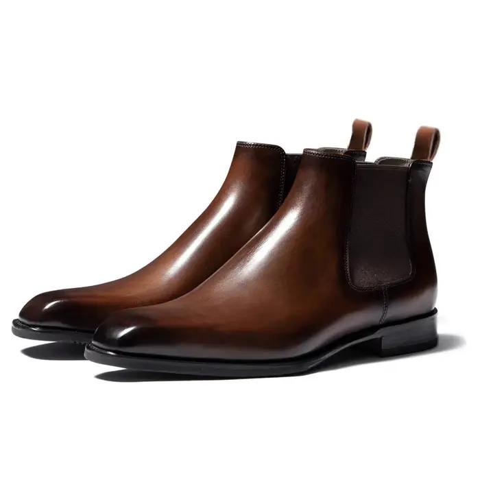 Bottines Chelsea rétro pour hommes, bottines en cuir faites à la main, montantes, décontractées, classiques, pour robe d'affaires, Botas2025