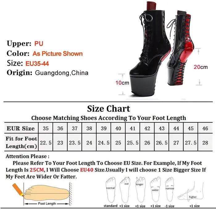 Bottines courtes sans talon à plateforme de 10 cm et talon super haut de 20 cm, bottes de pole dance originales pour femme, chaussures de grande taille pour boîte de nuit.