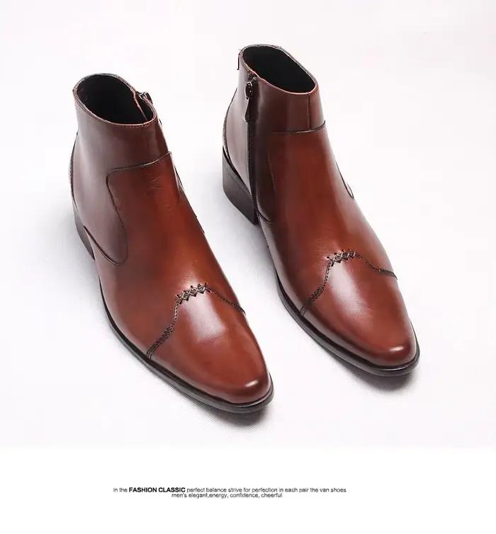 Bottes montantes en cuir à bout pointu pour hommes, faites à la main, mode britannique, vêtements de travail de grande taille, chaussures élégantes et durables