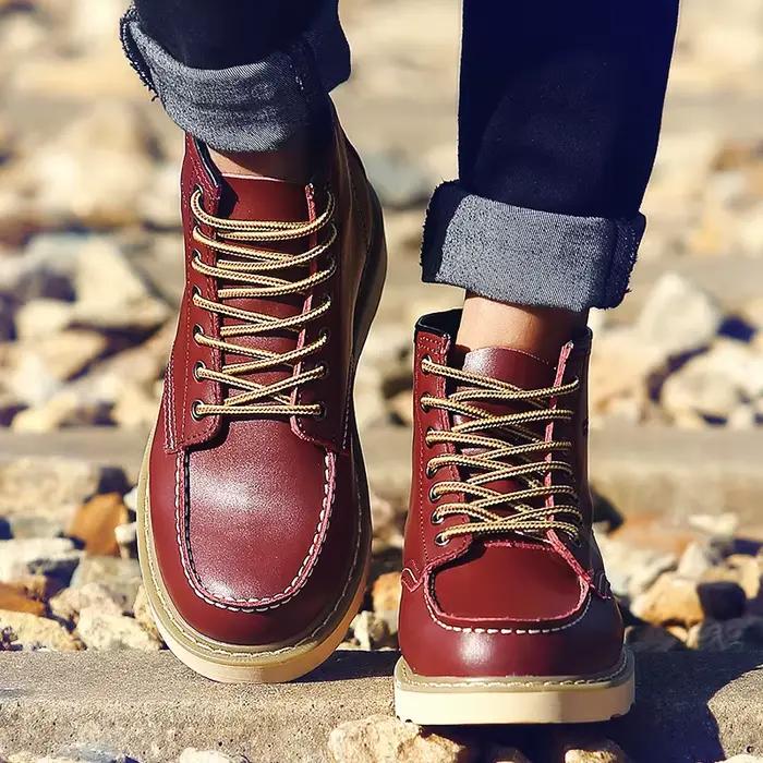 Bottines de Cowboy à lacets en cuir véritable pour hommes