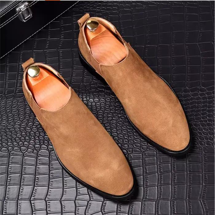 Bottines Chelsea rétro en daim et cuir véritable pour hommes