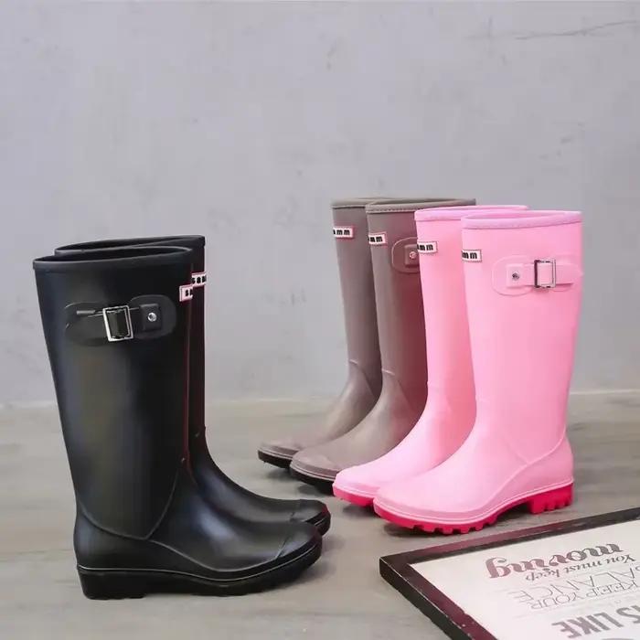 Bottes de pluie imperméables à la mode pour femmes, tige haute, talon carré, couleurs variées, bottes de pluie pour femmes occasions printemps automne