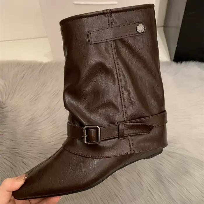 Bottes de chevalier de styliste pour femmes, chaussures à talons bas, robe de danse, Style de rue, fête de Banquet, courtes Botas Mujer