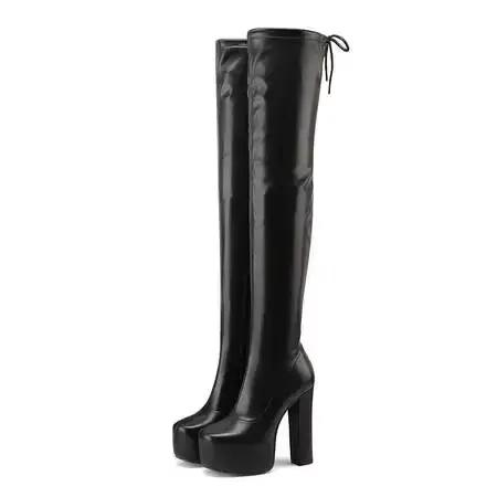 Bottes hautes à talons hauts épais pour femmes