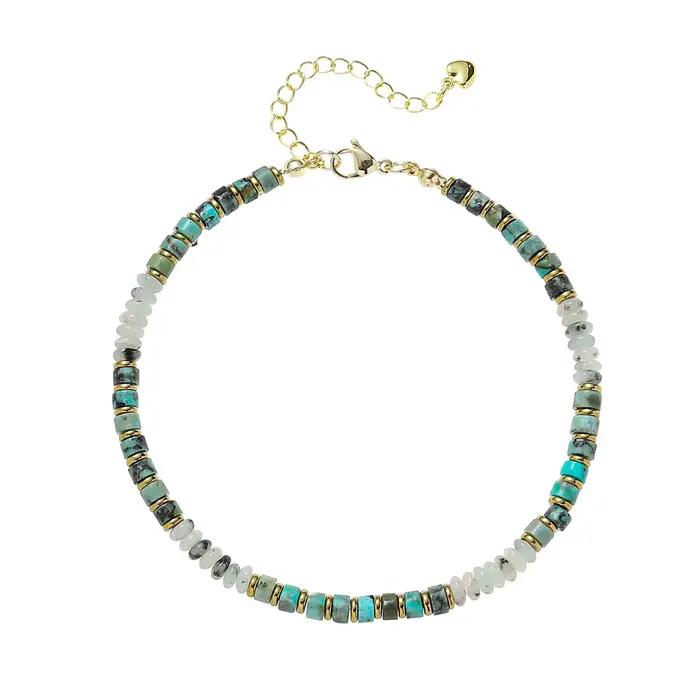 Bracelets de cheville en pierre naturelle, perles turquoise Boho de plage d'été faites à la main pour femmes et adolescentes, bijoux de pied, cadeau pour elle